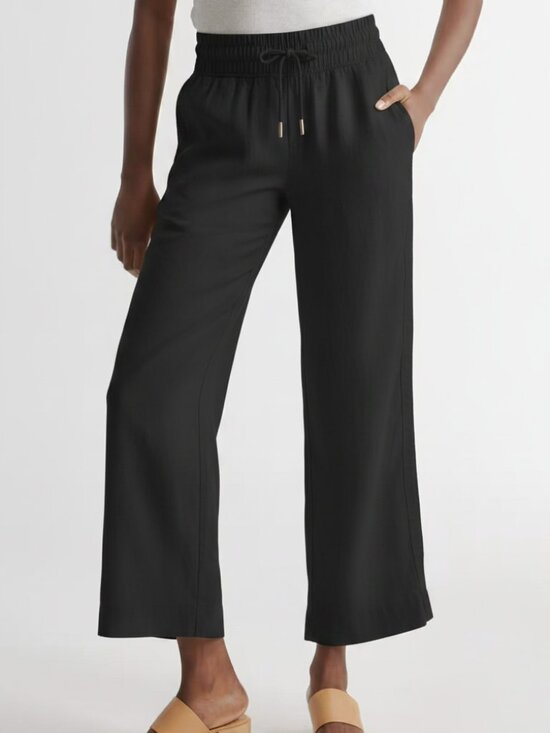 Quince Pants - Quince Black 100% European Linen Wide Leg Cropped Pants Size M